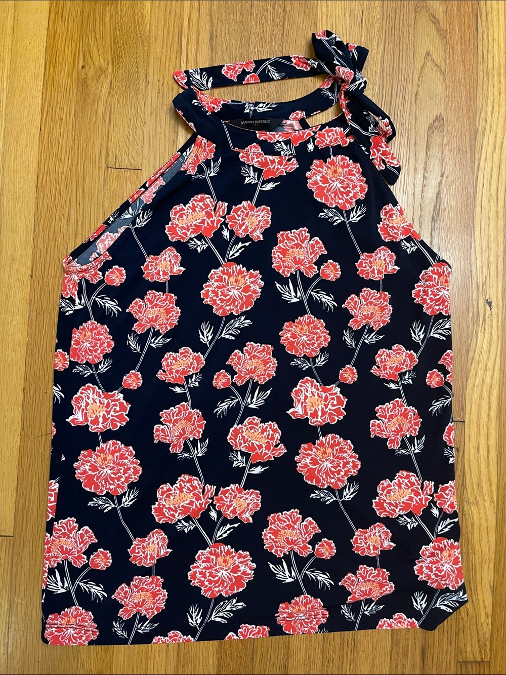 Banana Republic Navy Halter Camisole with Coral Floral Print